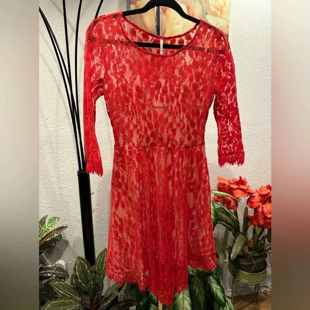 Free People Floral Mesh Lace Dress size 2
